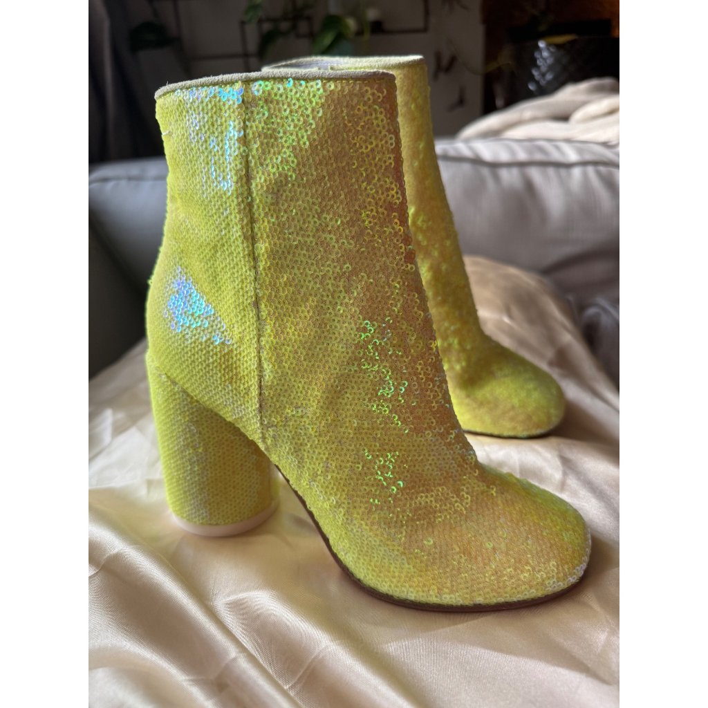 Nwb Maison Margiela Ankle Boots 36 Yellow Iridescent Sequin W/ Box & Dust Bag